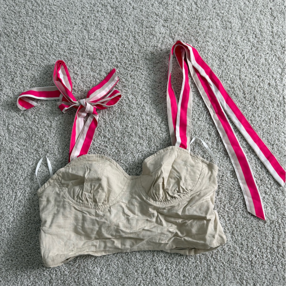 SHEIN Cream Top with Pink Accents